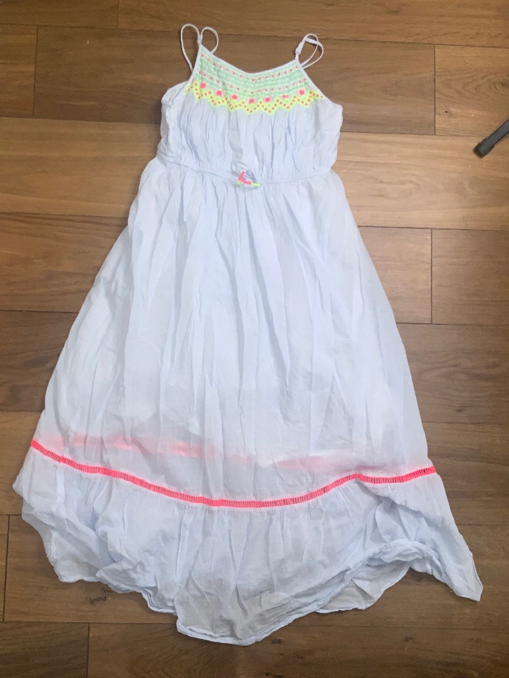 Cat & Jack NWOT Adjustable Long Blue and White Striped Dress with Embroidery XL